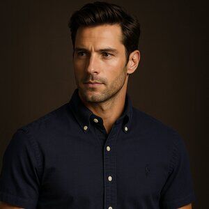 Ralph Lauren Navy Textured Button-Down Shirt – Size XXL (Classic Fit, RL Untucke